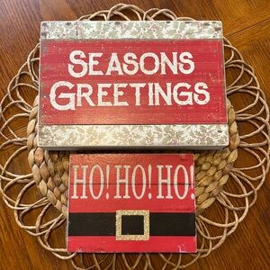 Christmas Holiday Wood Style Signs - Set of 2 Bundle